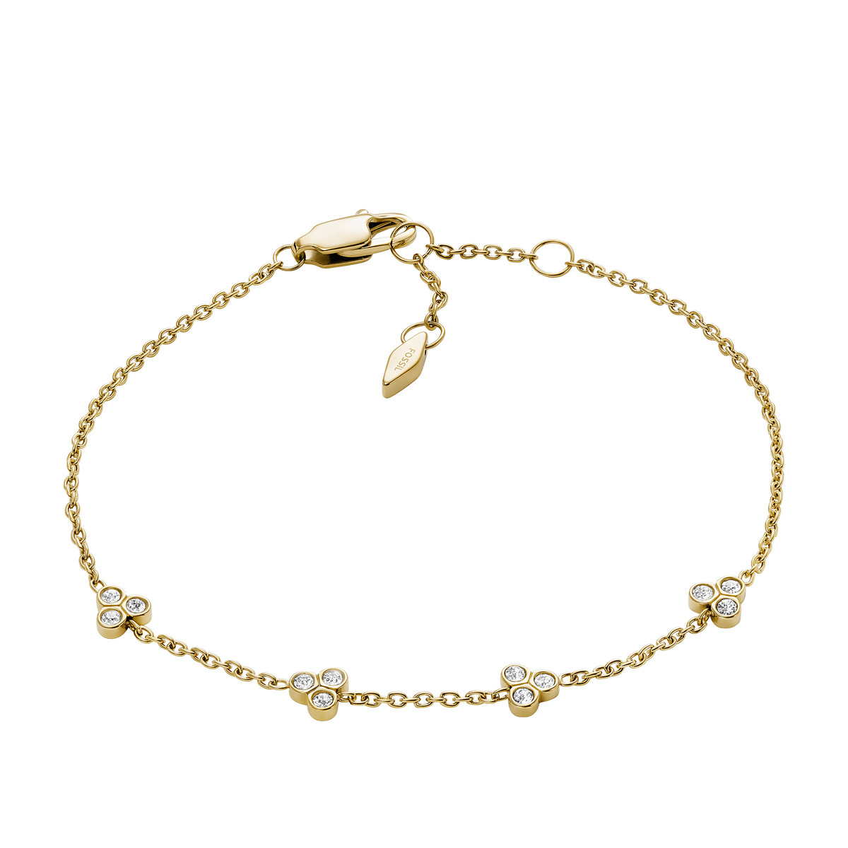 Bracelet FOSSIL acier inoxydable doré zirconias 19 cm