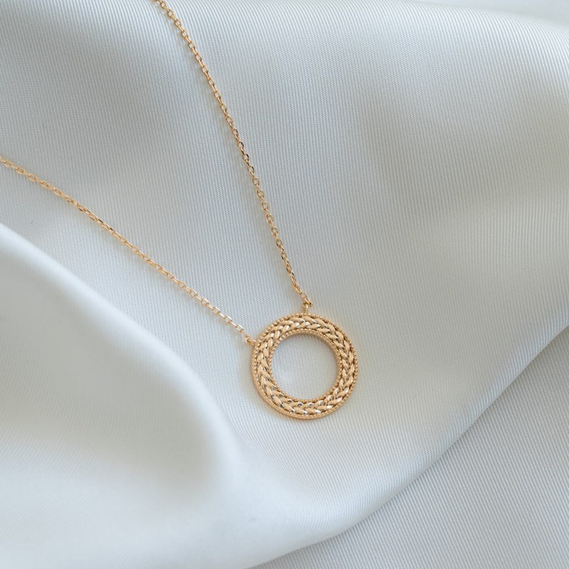 Collier Fin Plaqué Or Epis de Blé Feuilles de Laurier
