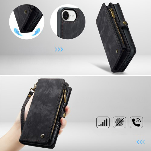 iPhone 16e 2in1 Leder Tasche   Magnet Hardcase Karten Etui - Schwarz