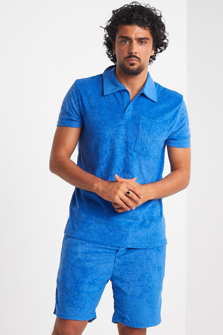 Ensemble 2 pièces polo + short bleu en velours