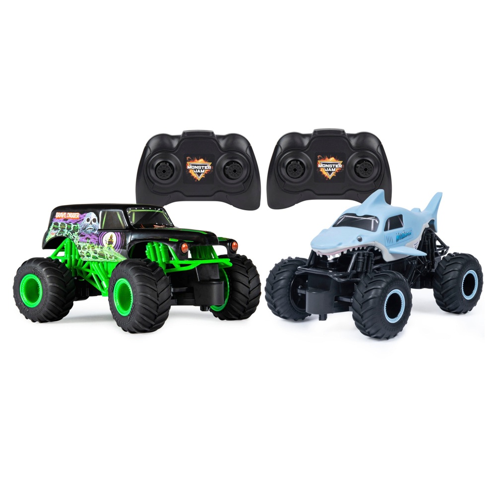 Monster Jam: Grave Digger vs. Megalodon – Rennrivalen – ferngesteuerte Trucks im Maßstab 1:24