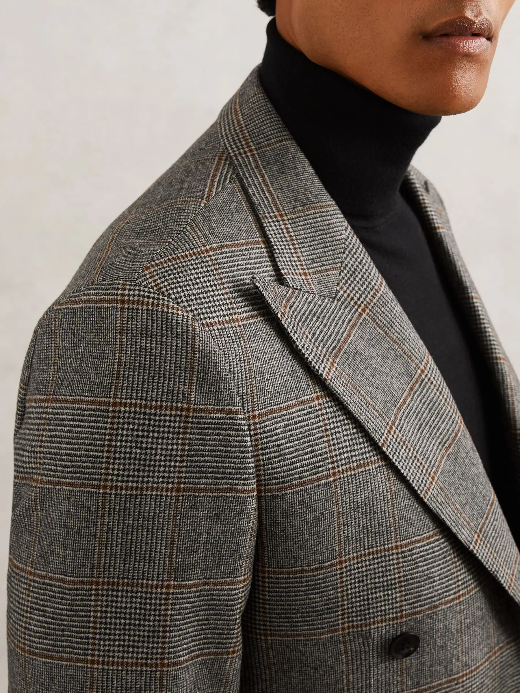 Reiss Jenson Wool Double-Breasted Check Suit Blazer Slim-Fit