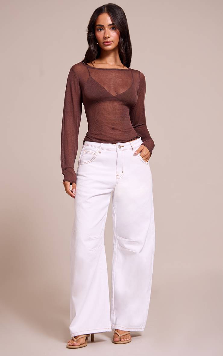 Chocolat Top Petite En Maille Transparente À Manches Longues