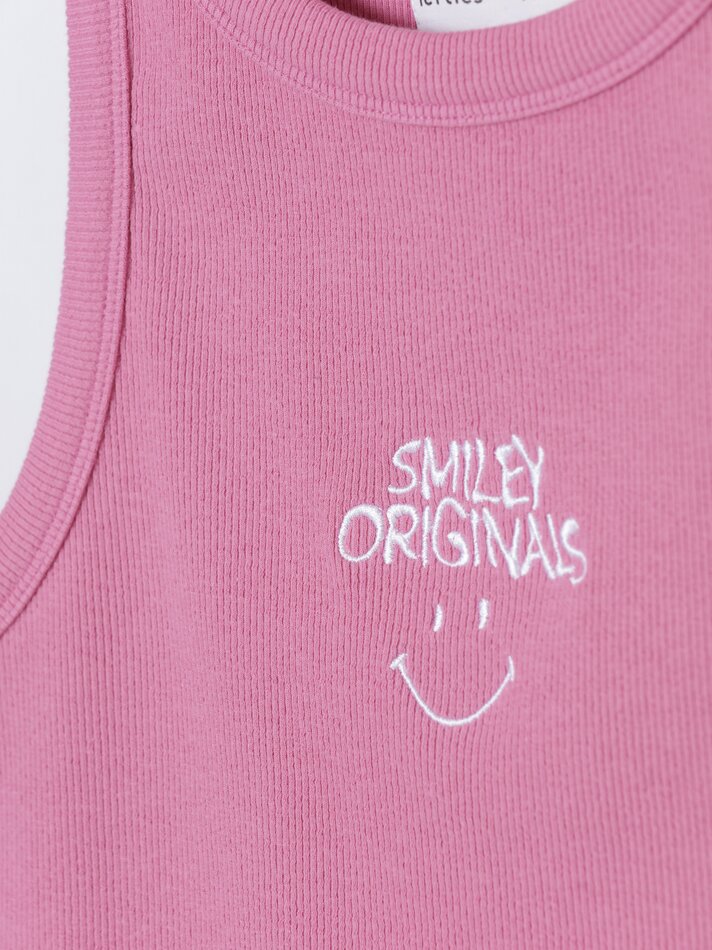 Blusa sem mangas com estampa de carinha sorridente - Rosa