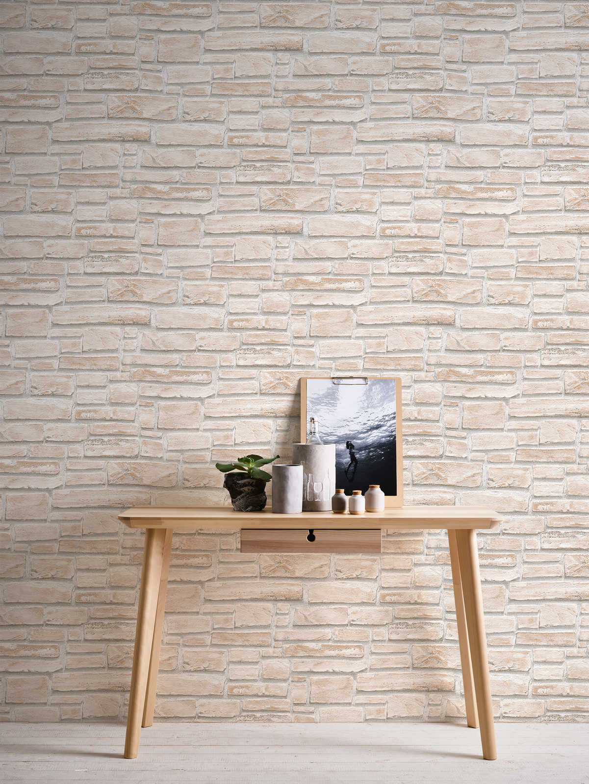 Papiertapete ADELAIDE - beige - Steinoptik - 10 Meter