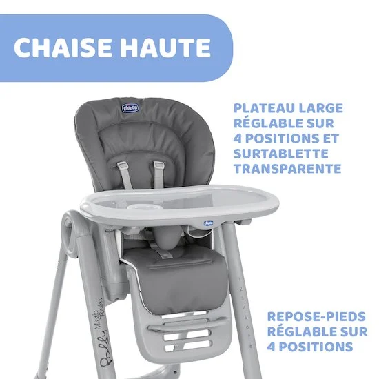 Chaise haute Polly Magic Relax 4 roues   Graphite        de               Chicco