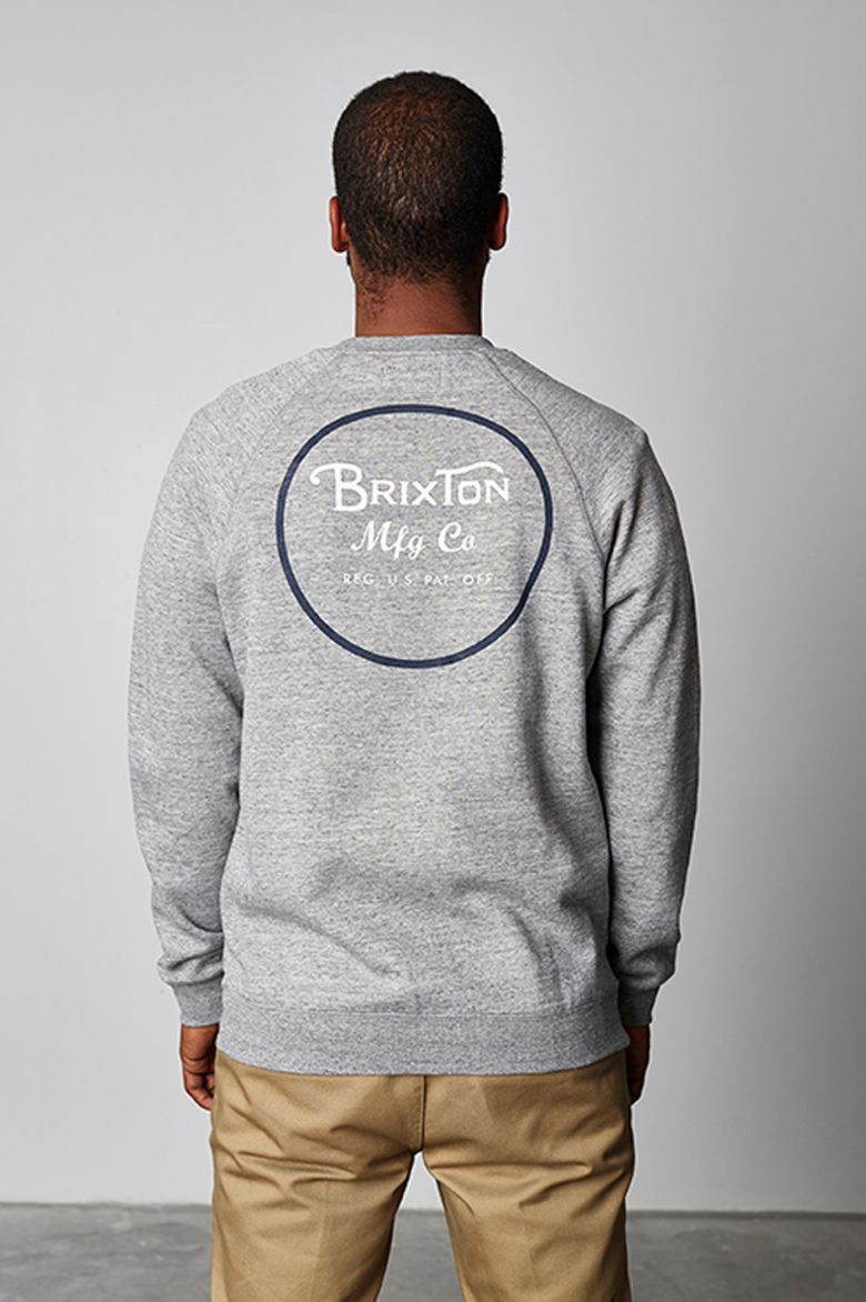 Brixton Wheeler Crew Heather Grey Navy L