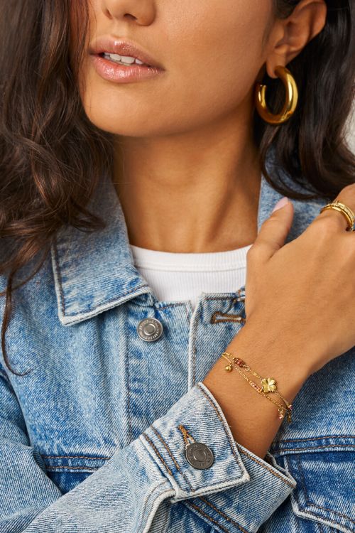 Dubbele armband met multikleur strass en bedels 