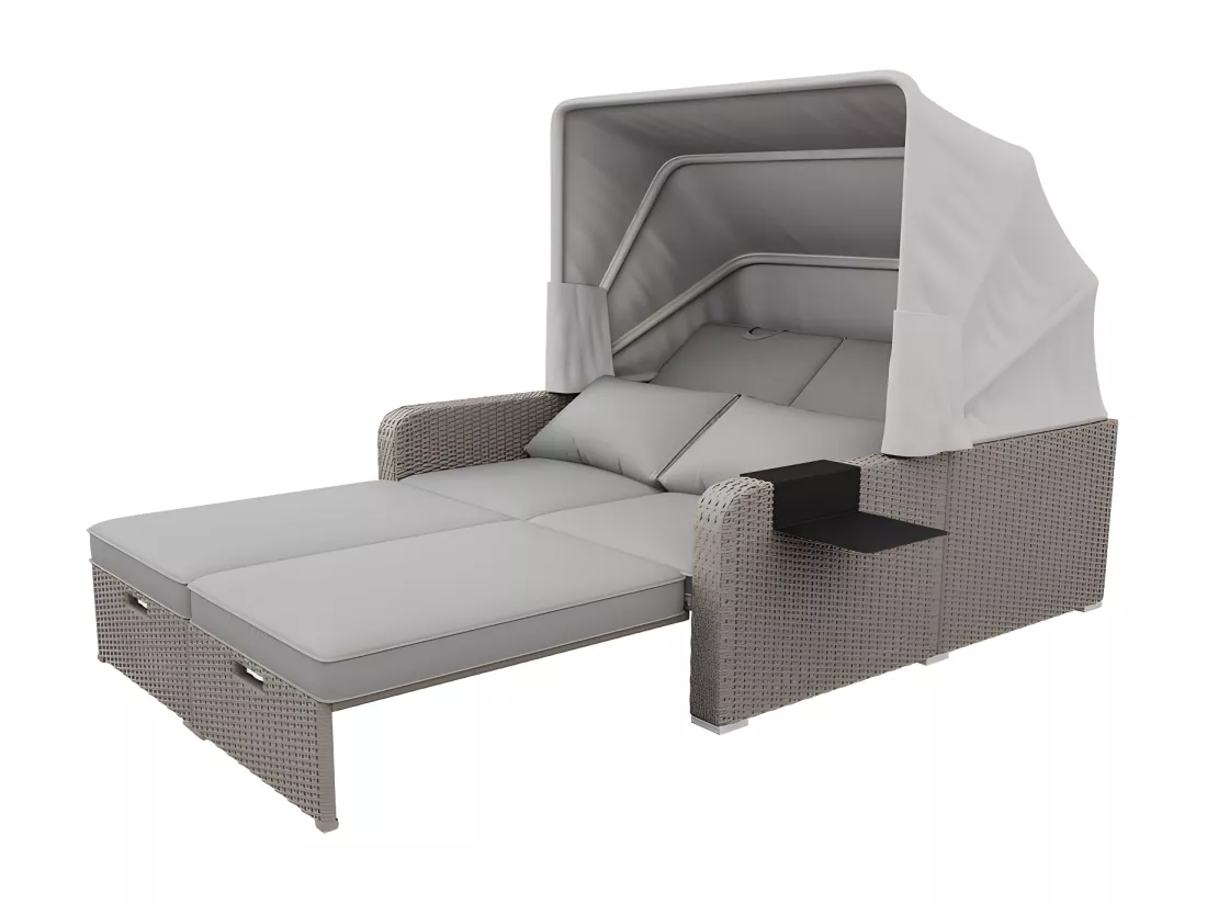 Salon de jardin extensible - Canapé lounge en rotin PE avec auvent réglable - structure en acier - Taupe