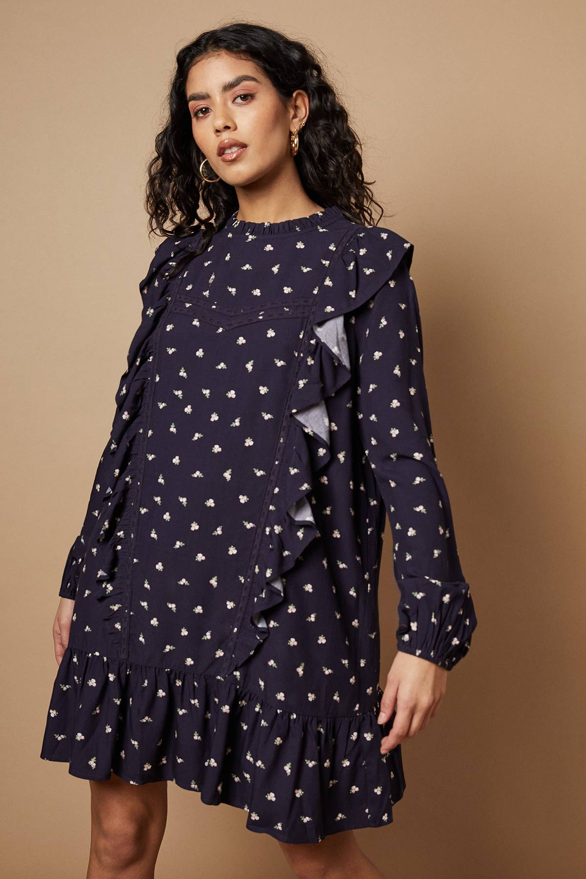 Oasis Robe Mini à Imprimé Fleuri avec Dentelle et Volants