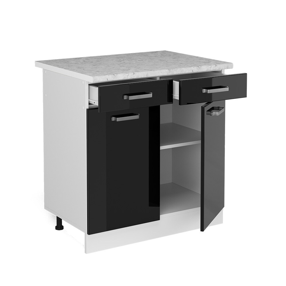 Vicco Schubunterschrank Küchenschrank R-Line Solid Weiß Schwarz 80 cm modern Arbeitsplatte