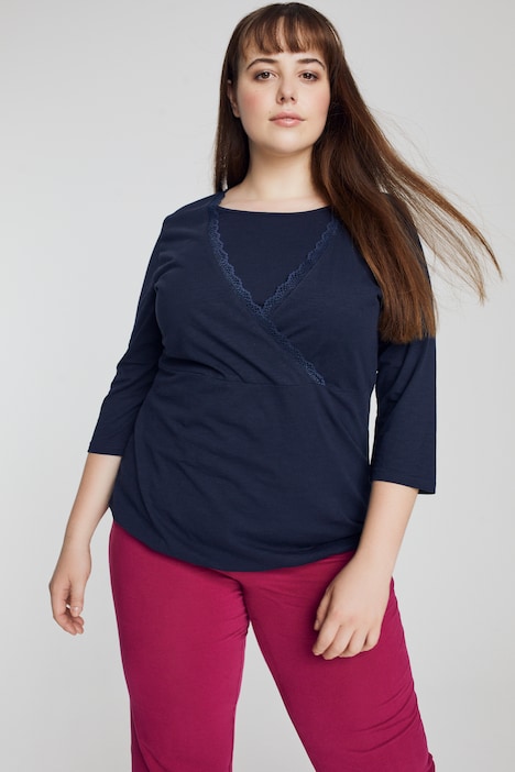 Bellieva-Shirt, Spitze, V-Ausschnitt, Biobaumwolle, GOTS