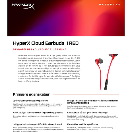 HyperX Cloud Earbuds II RED Gaming In-ear med mikrofon