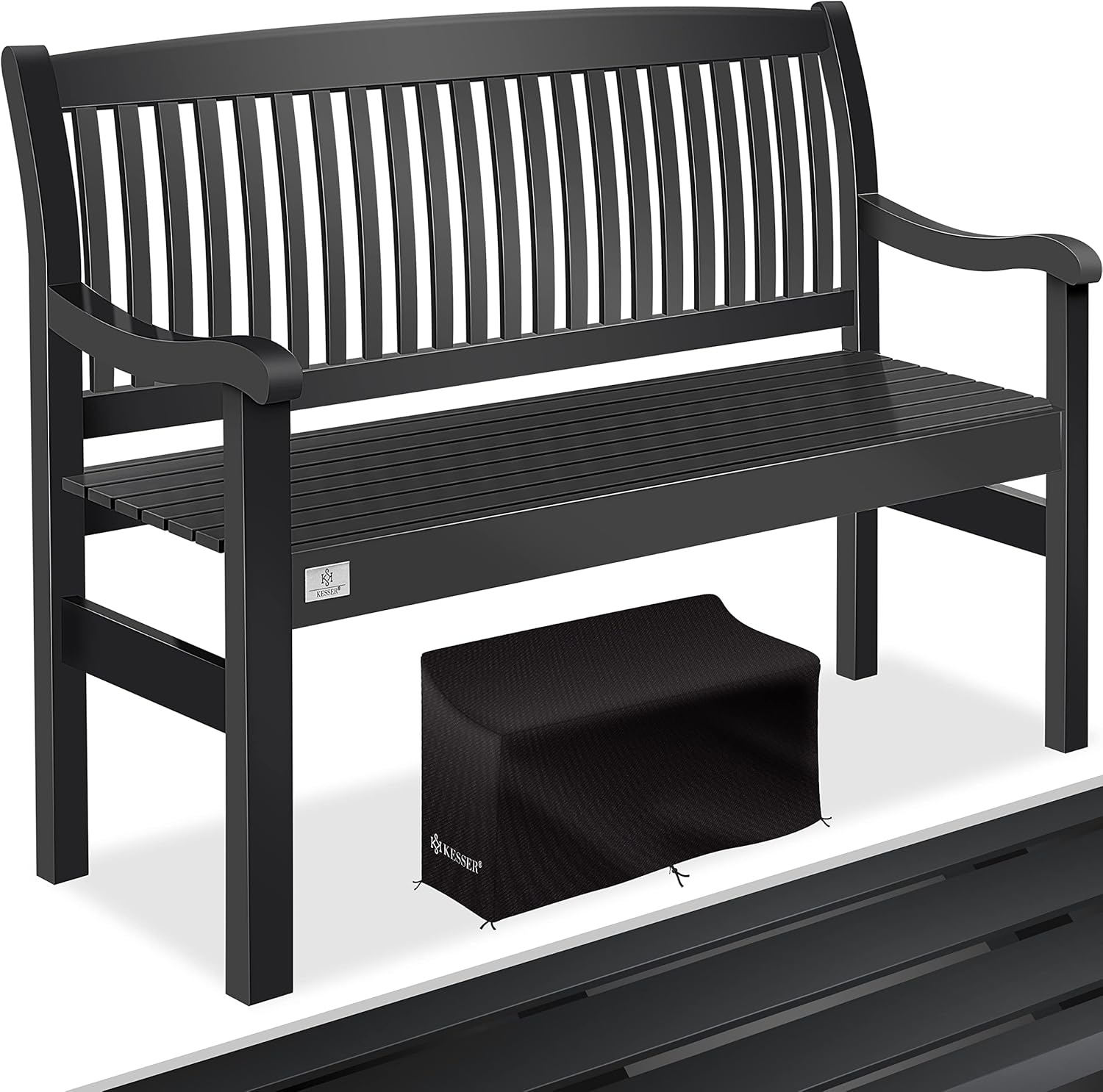 KESSER® Gartenbank Holz Holzbank wetterfest | Für 2 bis 3 Personen | Parkbank aus Massivholz | Sitzbank 320kg belastbar 125 cm | Balkonbank Bank für Balkon Terrasse & Garten inkl. Cover Anthrazit