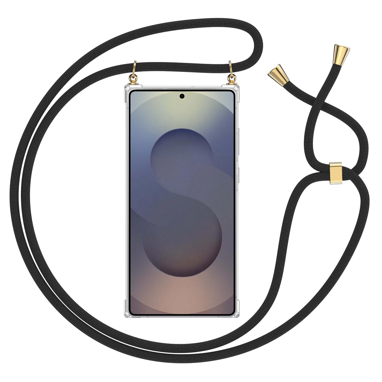 Samsung Galaxy S25 Ultra Necklace Gummi Hülle Air Cushion Fallschutz   Handykette (150cm) - Schwarz / Gold