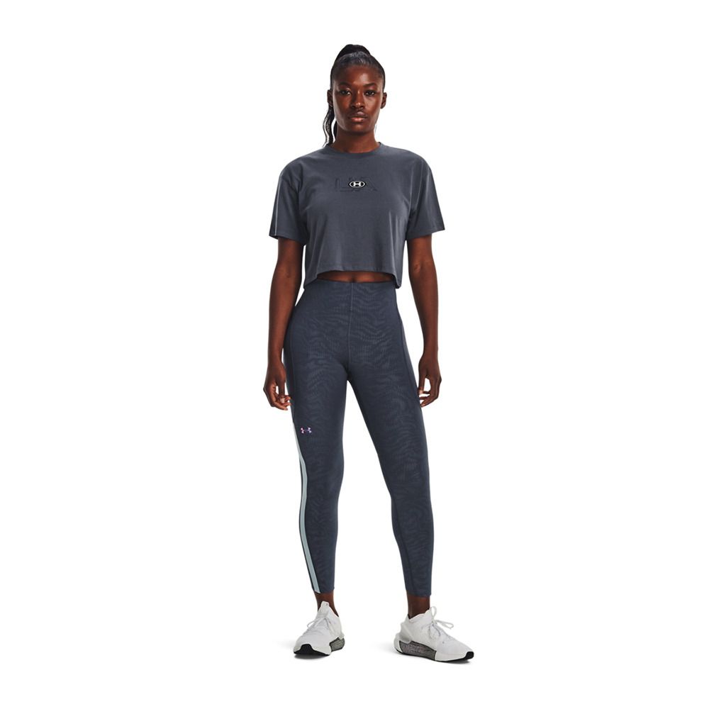 Under Armour UA BRANDED LOGO CROP - Crop top Femme downpour gray/white