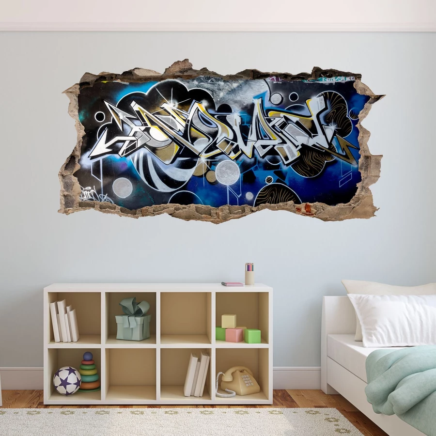 Nikima Wandtattoo 148 Graffiti blau grau - Loch in der Wand in 6 vers. Größen bunt