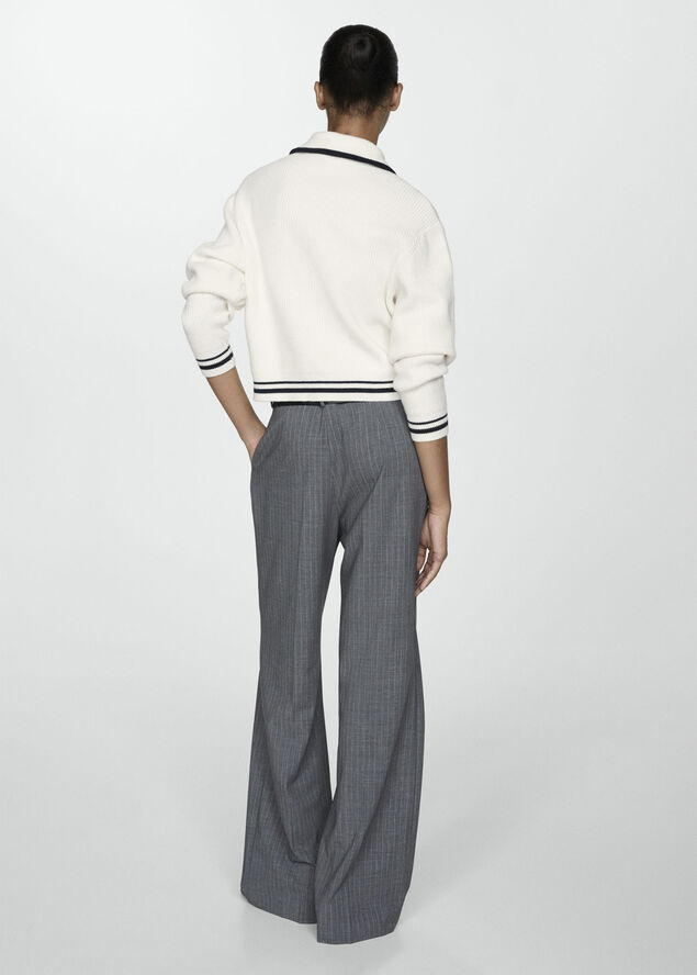 MANGO Striped sweater with zip Light beige