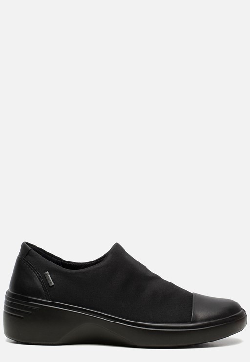 Ecco Soft 7 Wedge Instappers zwart Textiel