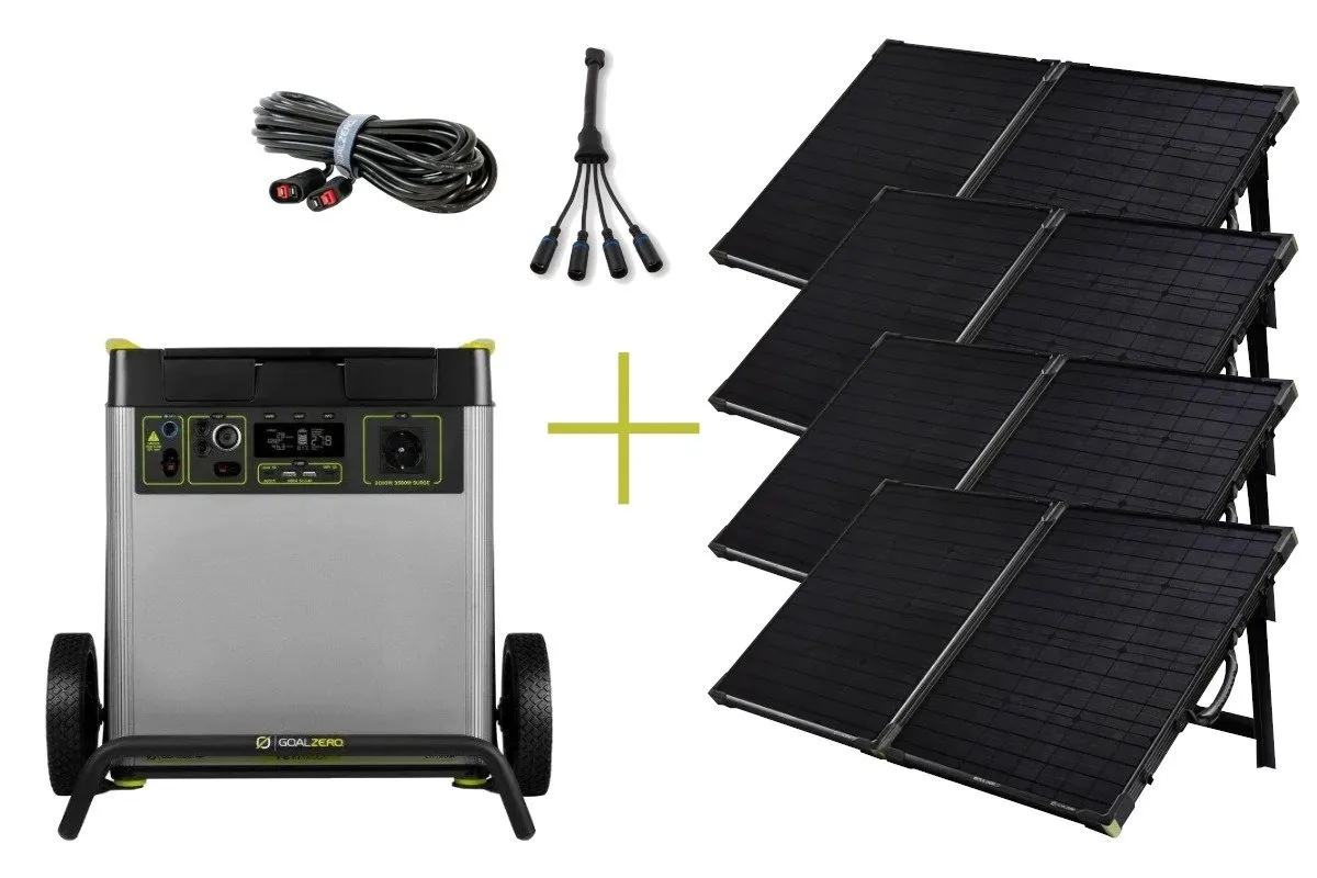 Goal Zero - YETI 6000X   4 x Boulder 100W BC Solar panel   8mm to HPP splitter   4,5m HHP extension cable