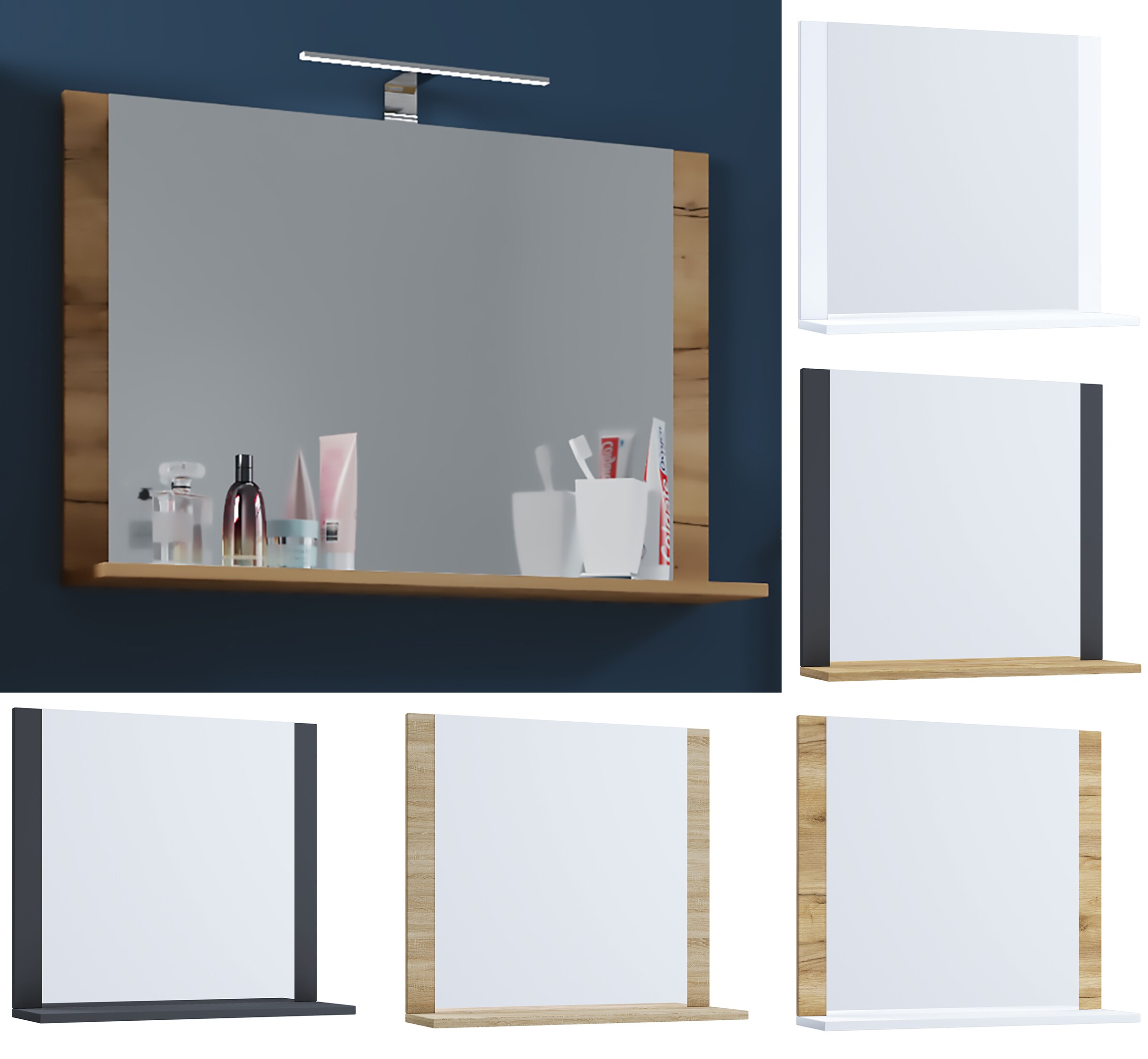 VCM Badspiegel Wandspiegel Hängespiegel Bad Spiegel Badezimmer Ablage Lendas 60x55