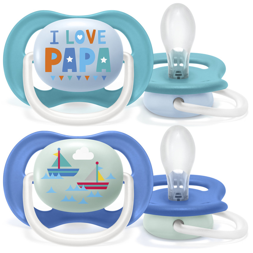 Lot de 2 sucettes Ultra Air en silicone 6-18 mois - I love Papa/Bateau