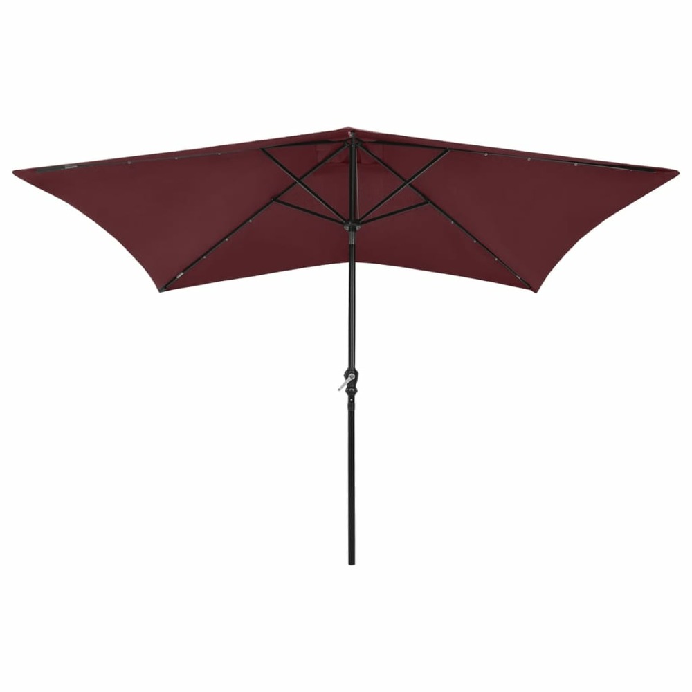 Parasol avec led et mât en acier 2 x 3 m rouge bordeaux