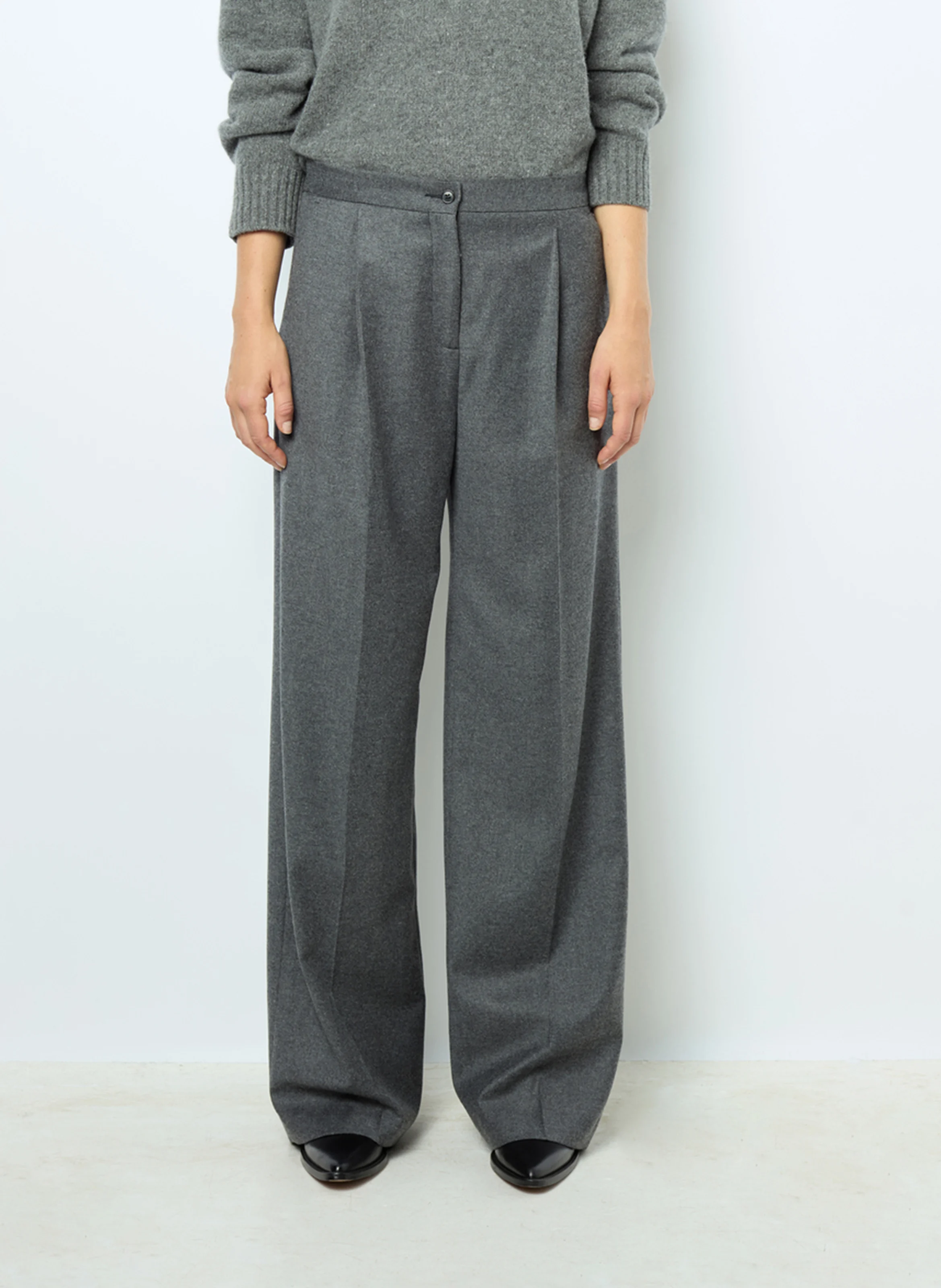 NIA - Pantalon évasé en laine mélangée | Gris
