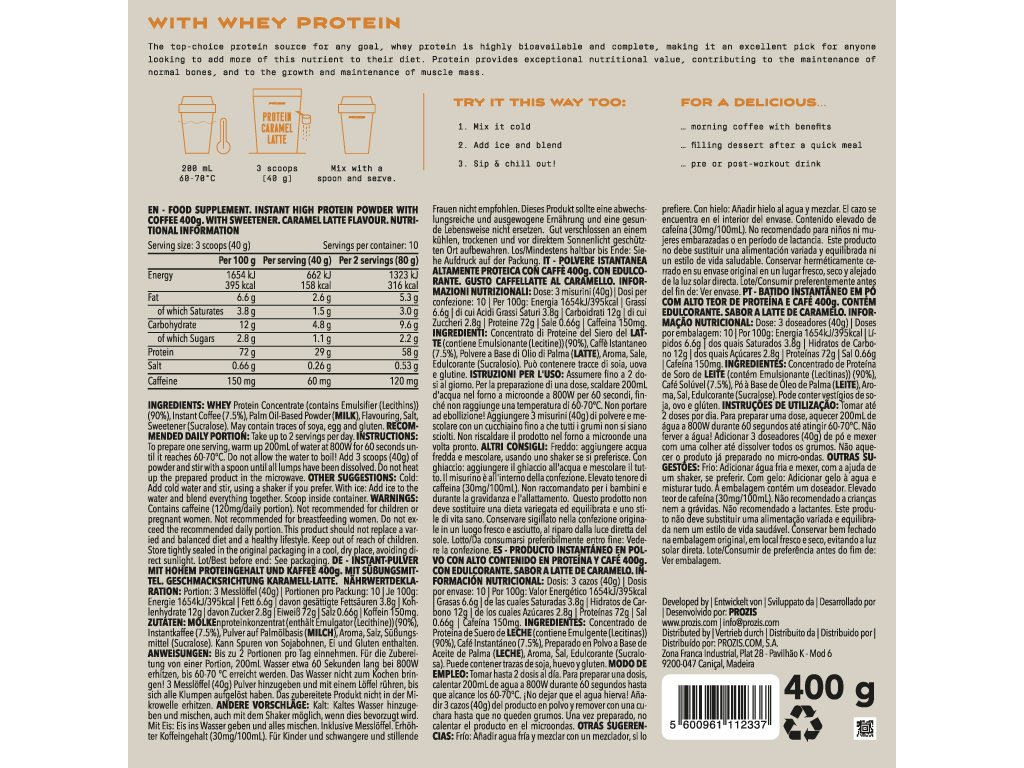 LATTE PROZIS PROTEICO CARAMELO 400G