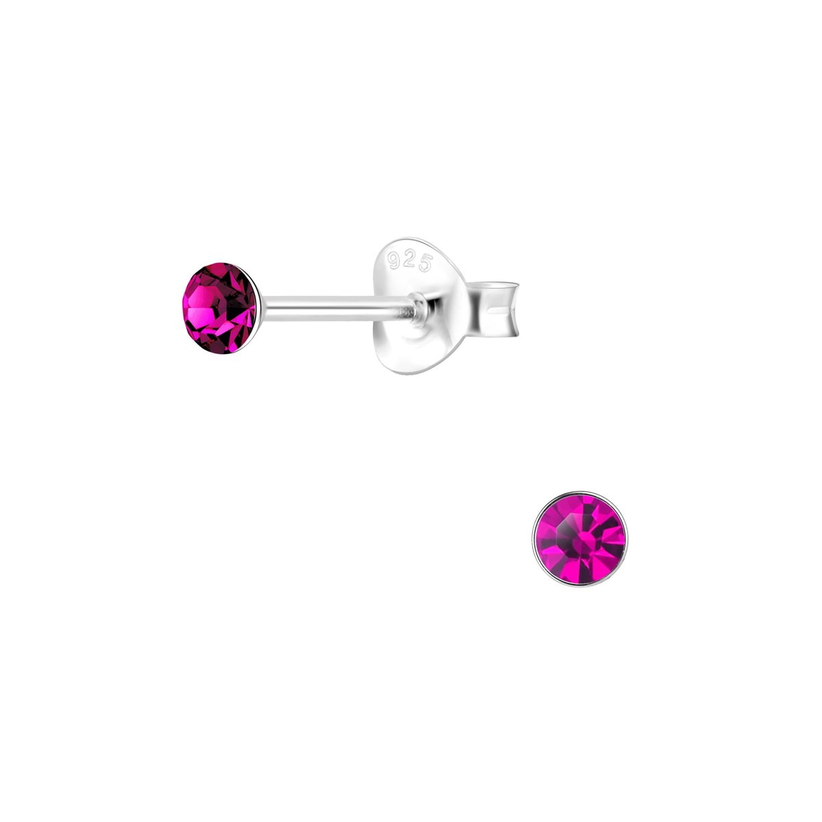 Boucles d'oreilles cristal fushia 3mm en argent 925