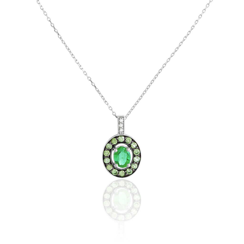 Collier Leona Or Blanc Emeraude Diamant