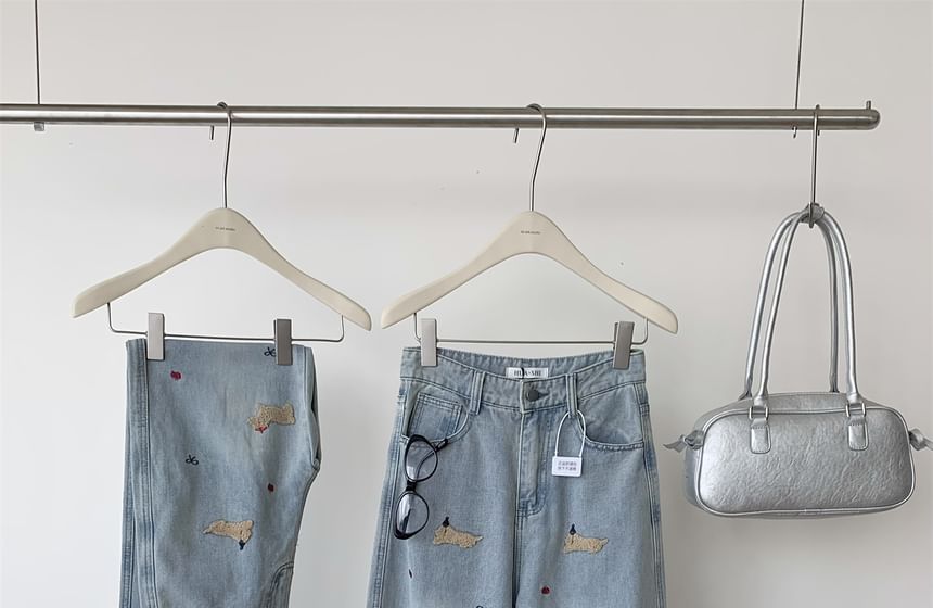 Dute - High Rise Dog geborduurde gewassen wijde jeans