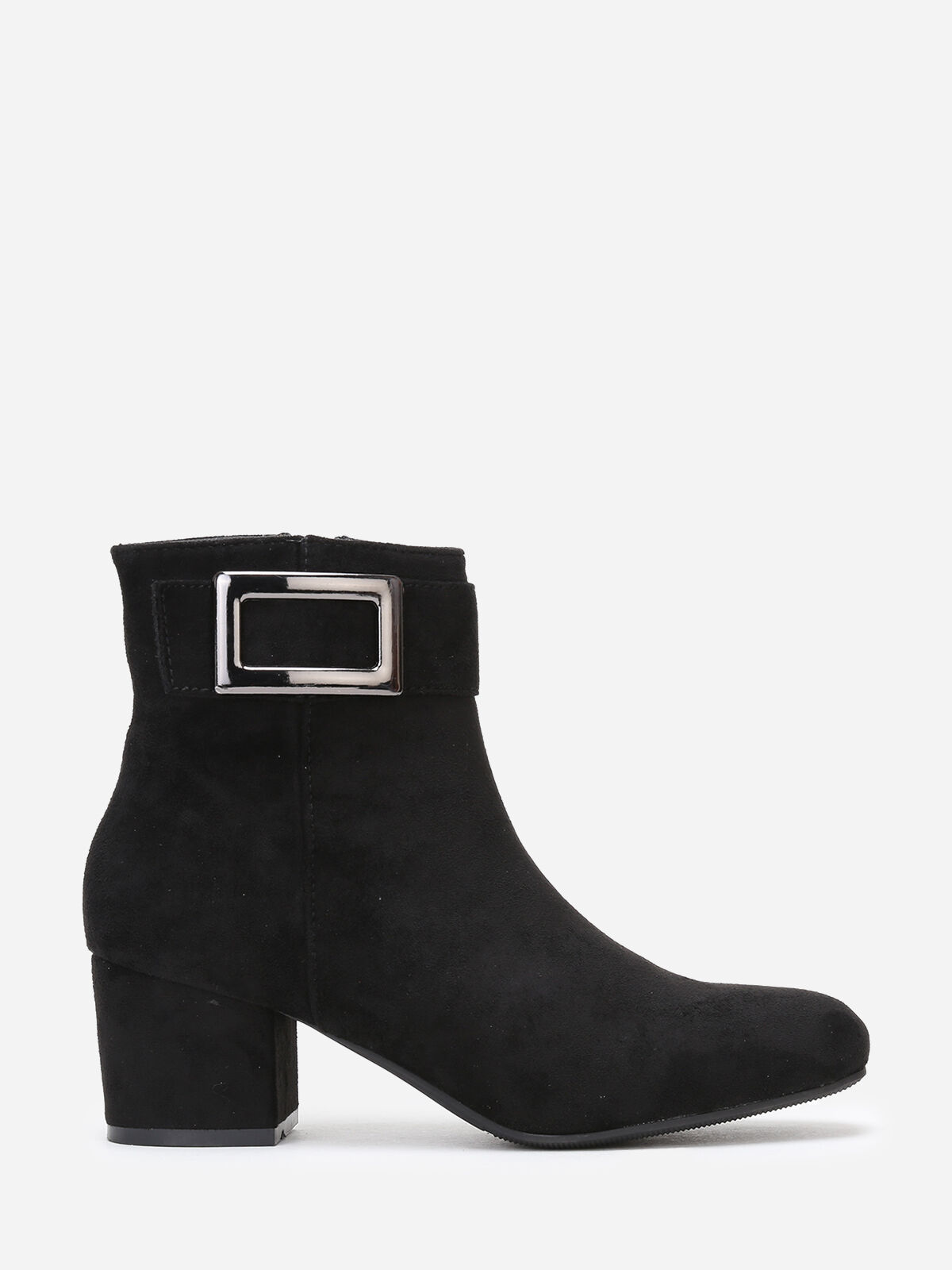 Bottines en suédine à boucle rectangle- Noir