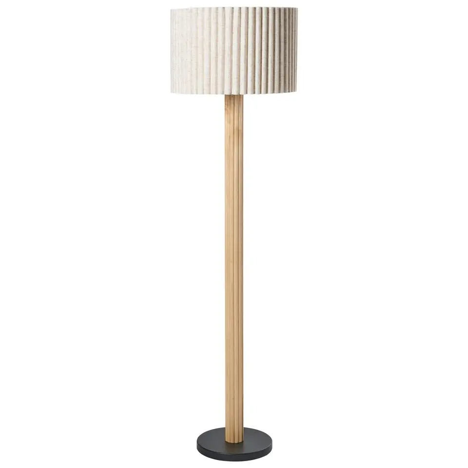 BELESSA - Staande lamp - Lichtbeige - Linnen/Rubberhout