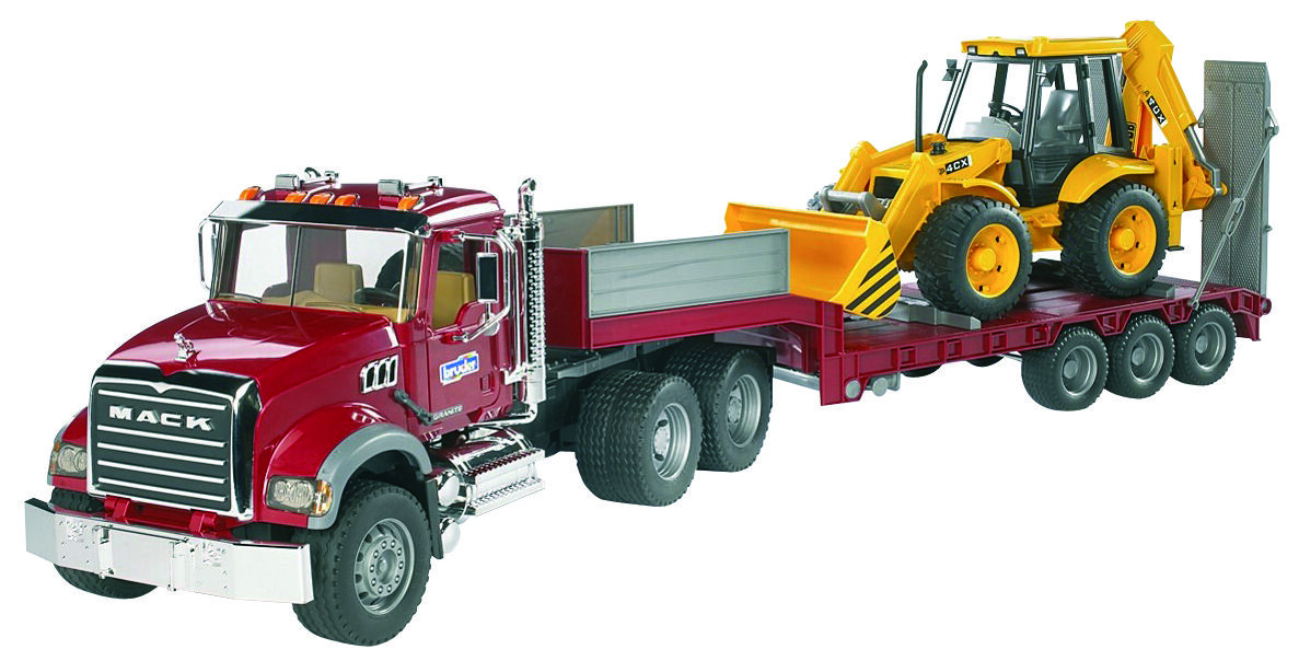 Bruder Mack Granite met dieplader en JCB 4CX baggerlader 1:16 - Vrachtwagens & auto's