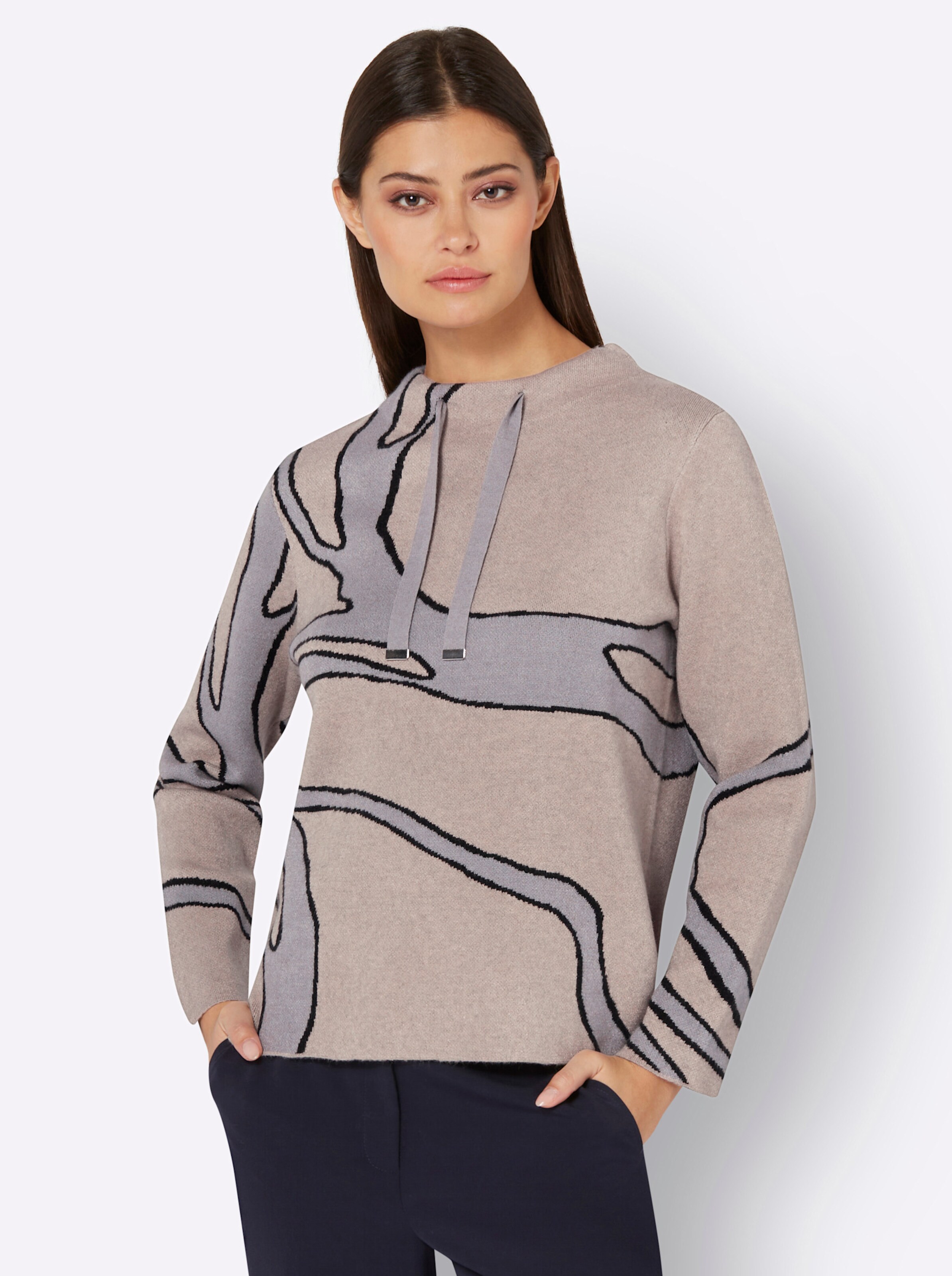 Jacquard-Pullover in sesam-grau-gemustert