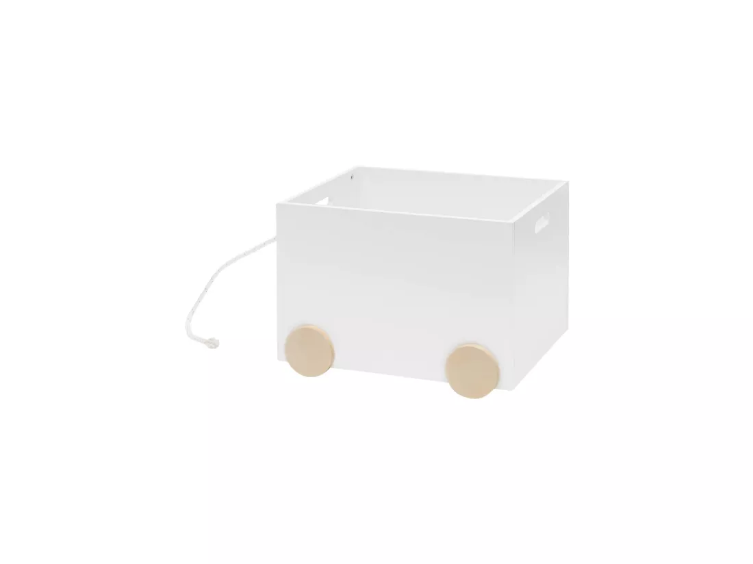 Chariot de Jeu Malle MDF Blanche avec Corde pour Chambre d'Enfant