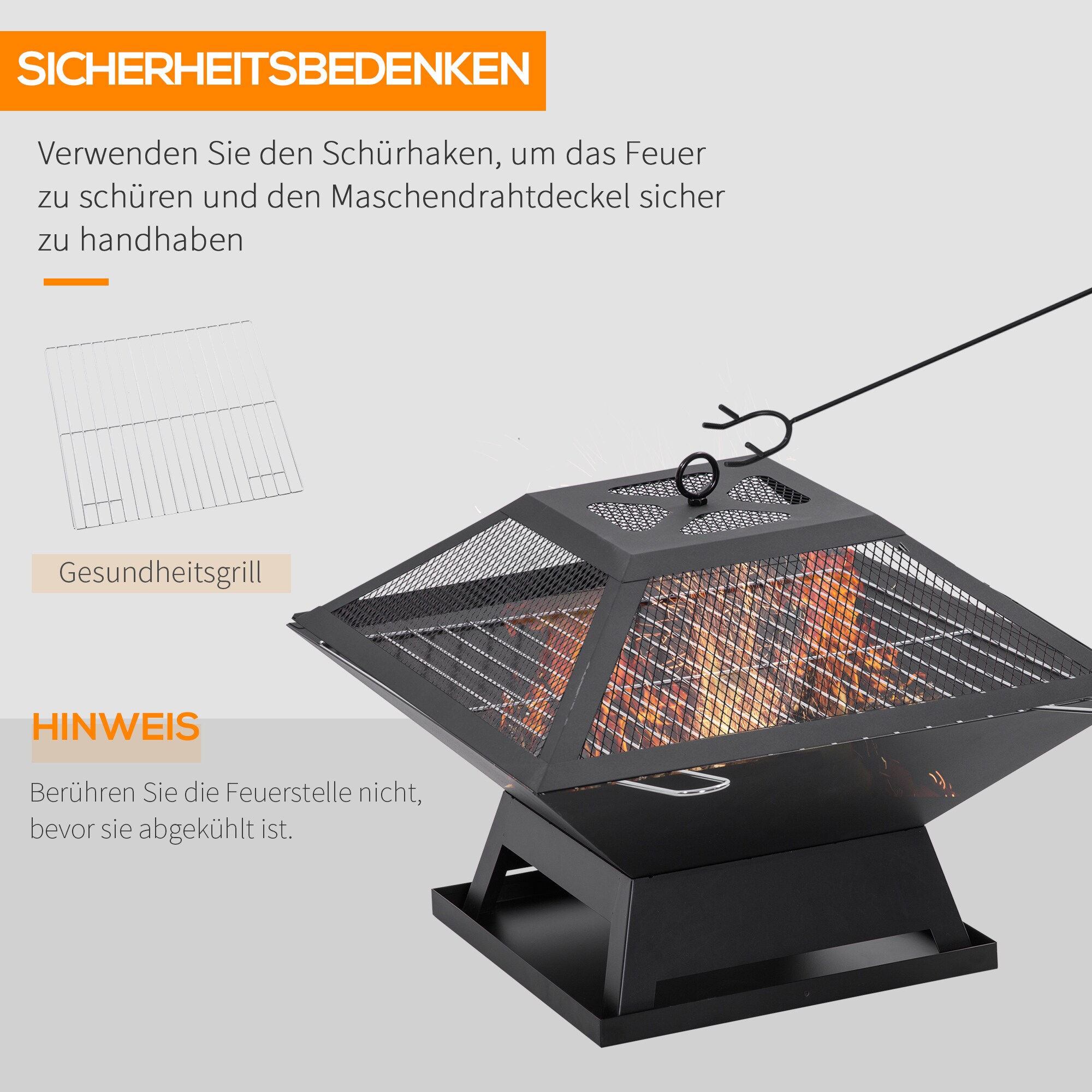 Outsunny Feuerstelle mit Grillrost schwarz 45L x 45B x 12H cm