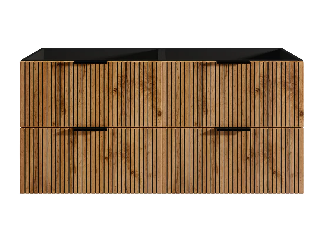 Meuble sous vasque suspendu strié - Naturel clair et noir - 120 cm - MADELA