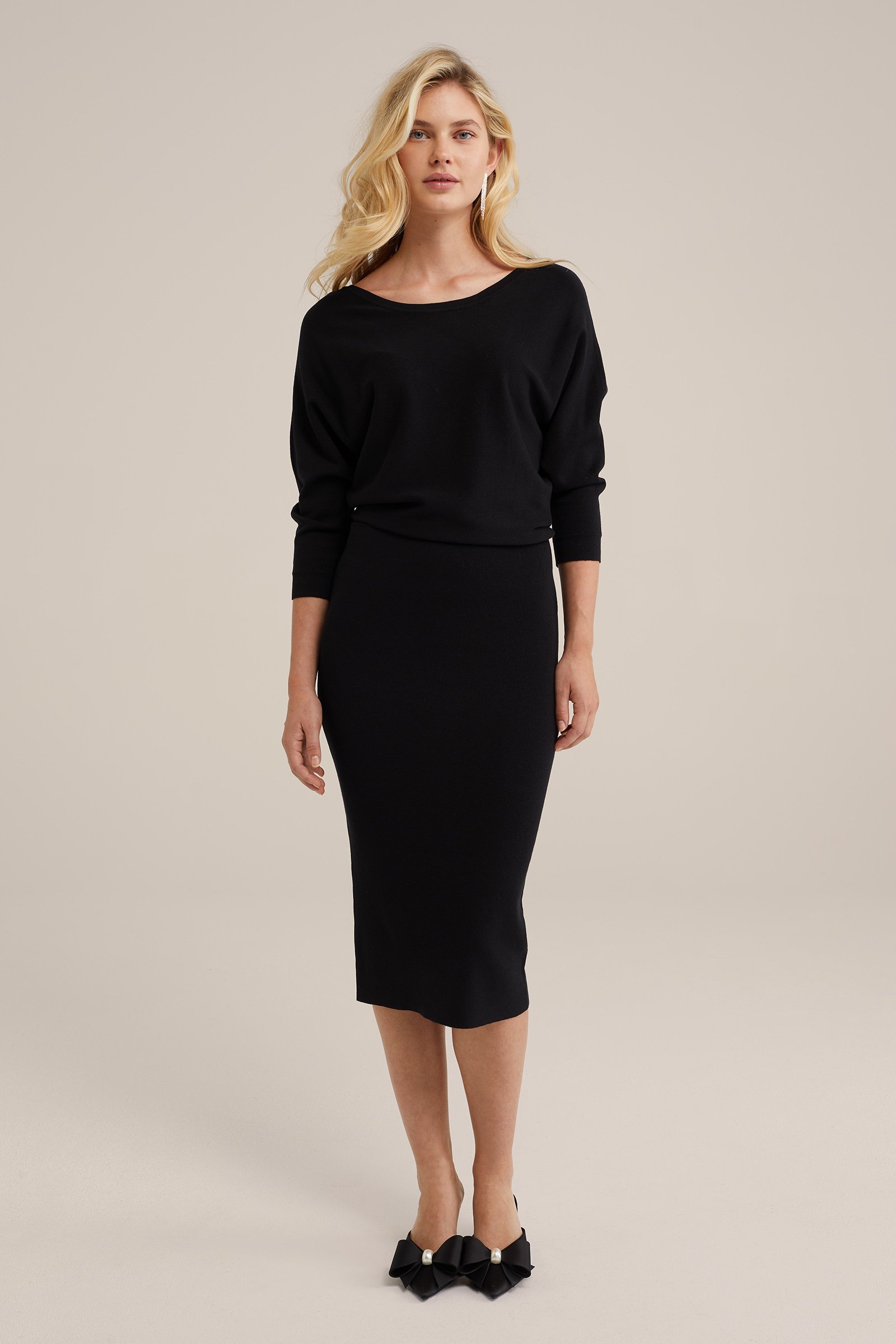geribde jurk WE Fashion Zwart