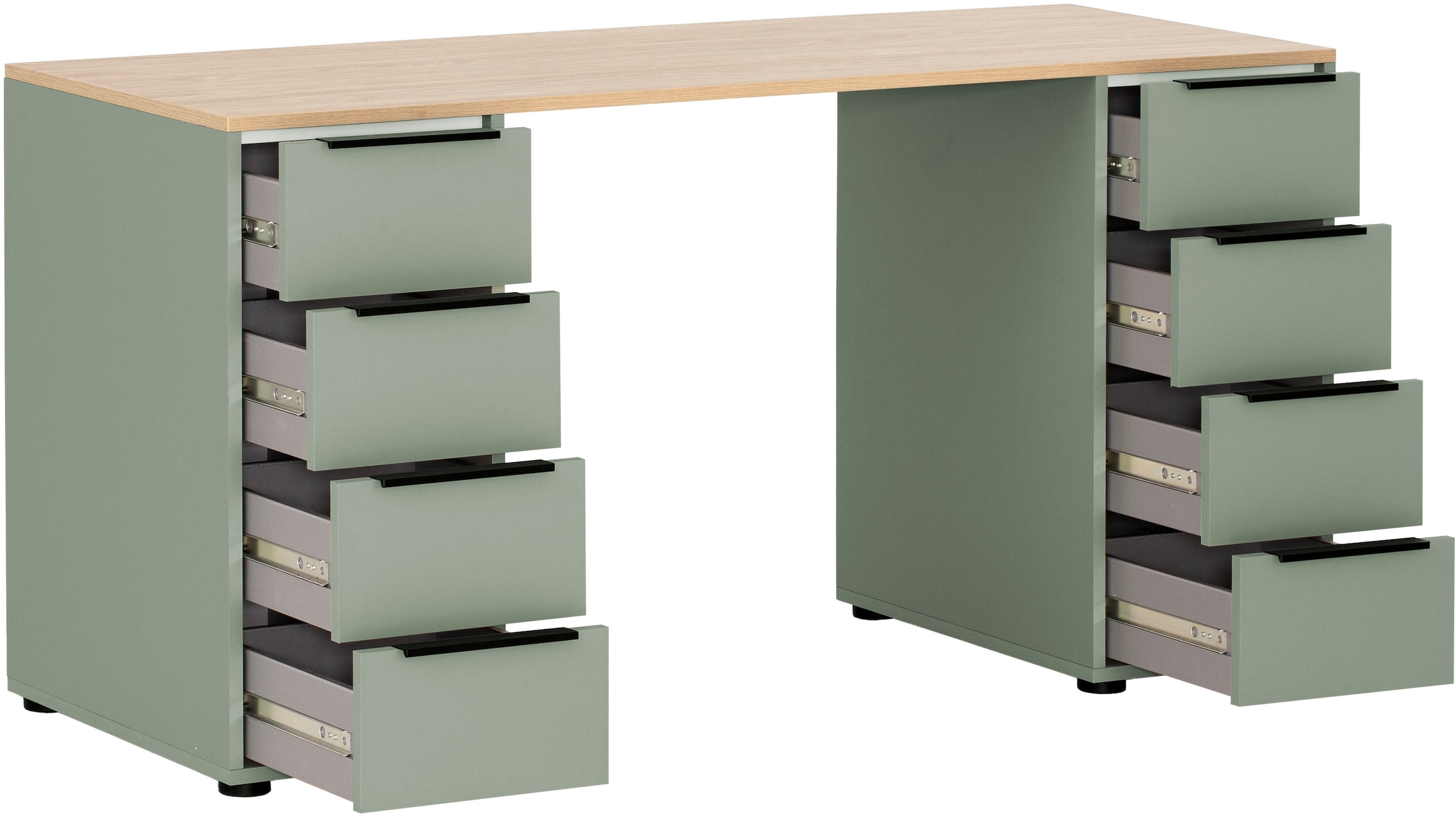 Schildmeyer Schreibtisch »Elma, Breite 140 cm« Holzdekor mit fühlbarer Struktur, Metallbeschläge, Teilauszüge