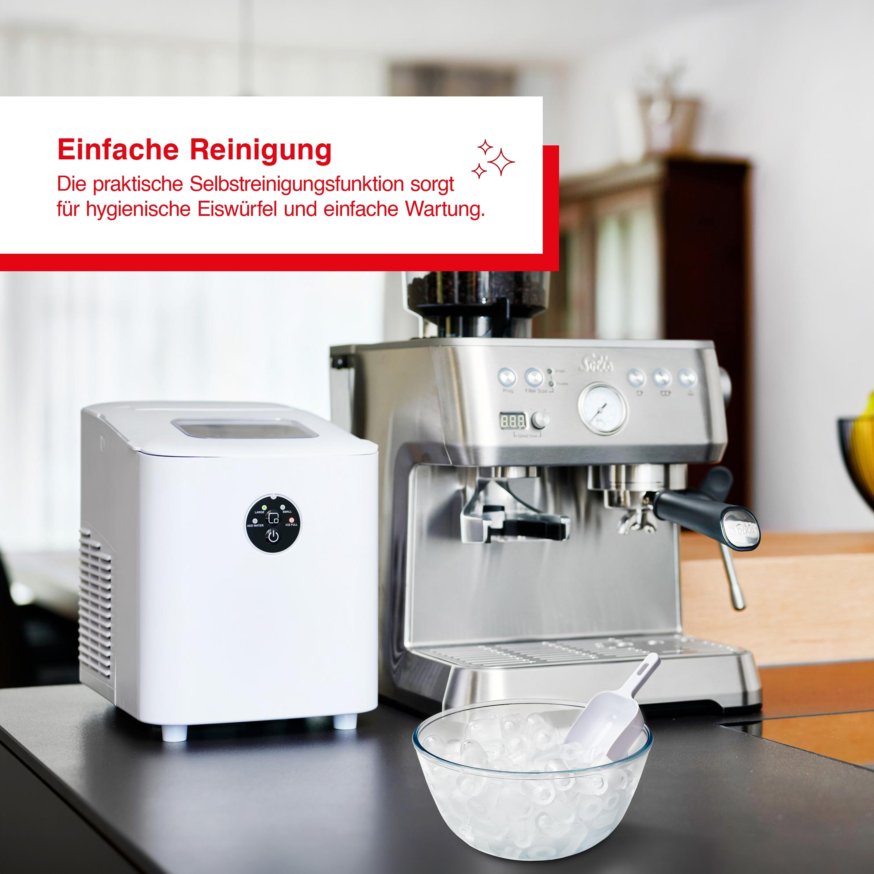Solis Eiswürfelmaschine, 1L Volumen, 8 Eiswürfel in 10 Minuten