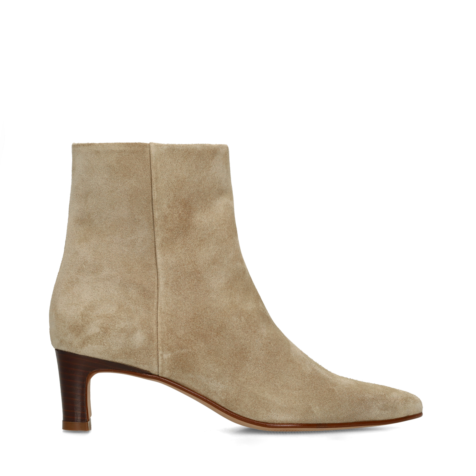 Beige suède enkellaarsjes met hak