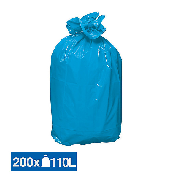 Sacs poubelle déchets lourds bleus 110 L, lot de 200