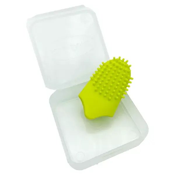 Escova de dentes portátil infantil Lov'FROG, de bambu e maçã verde.