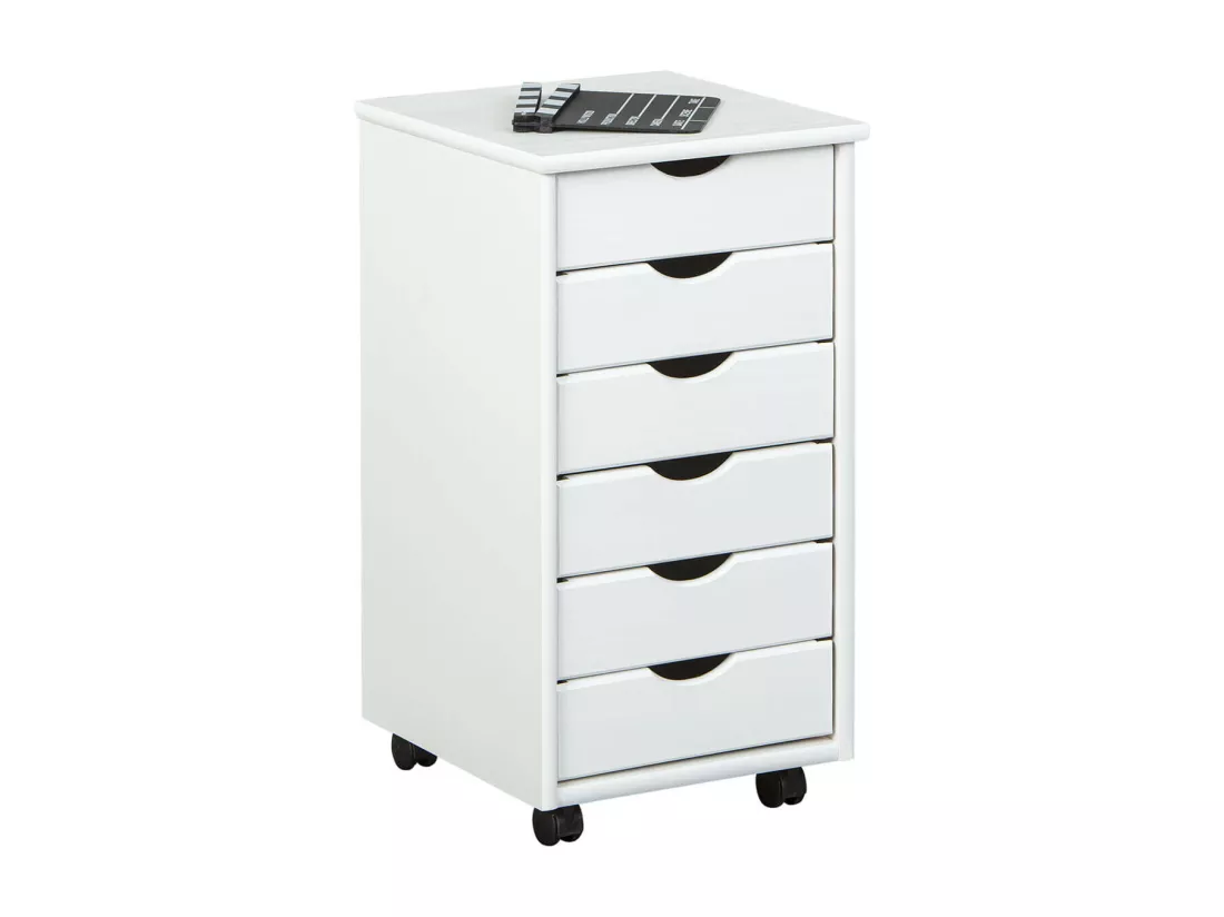 SYDNEY - Caisson 6 Tiroirs Bois Massif Vernis Blanc