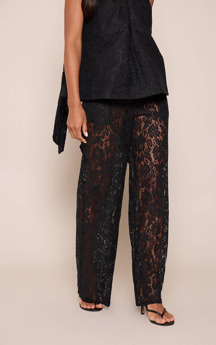 Noir Pantalon Large En Dentelle Transparente Assorti