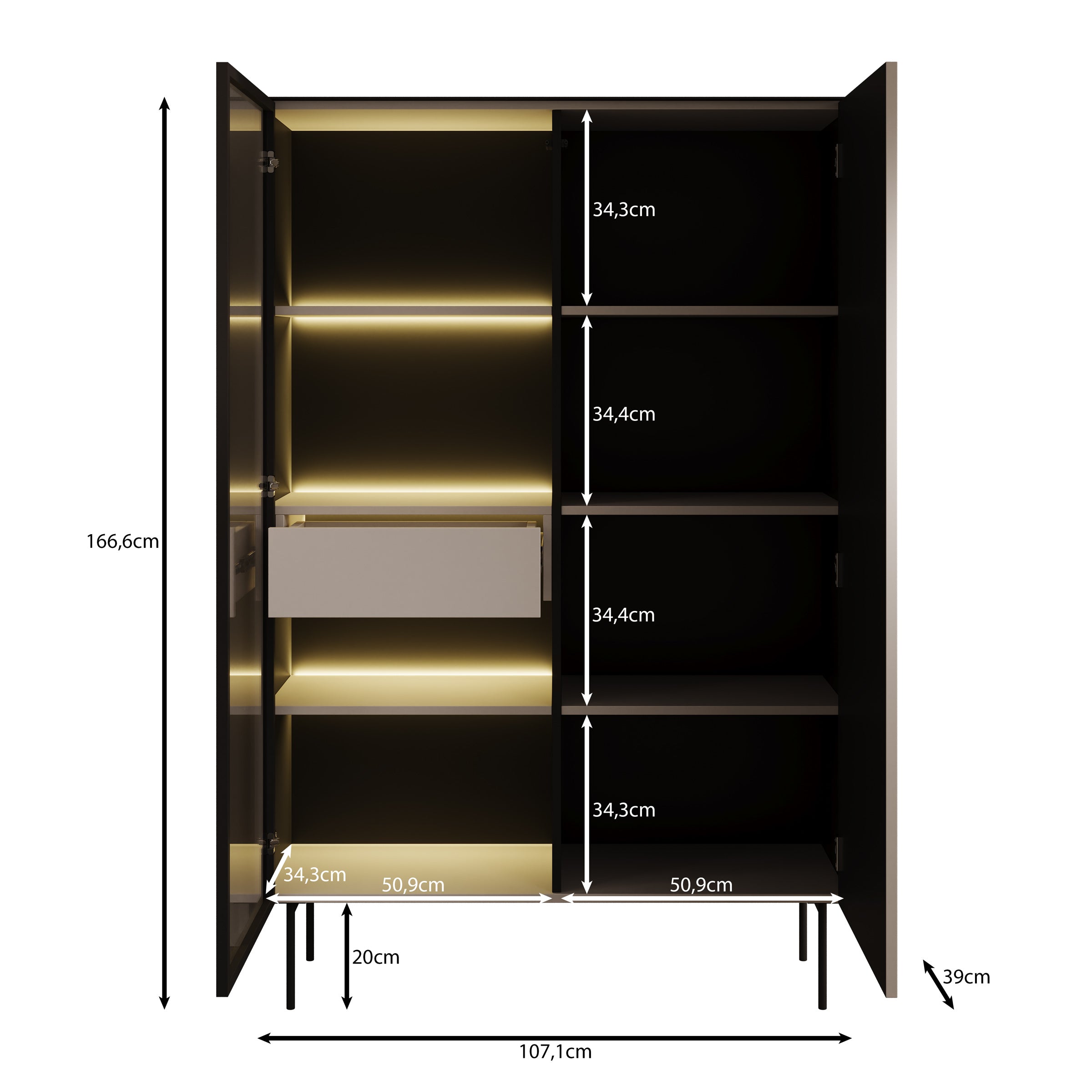 Okari - Vitrinekast - Beige - 107x39x167 cm