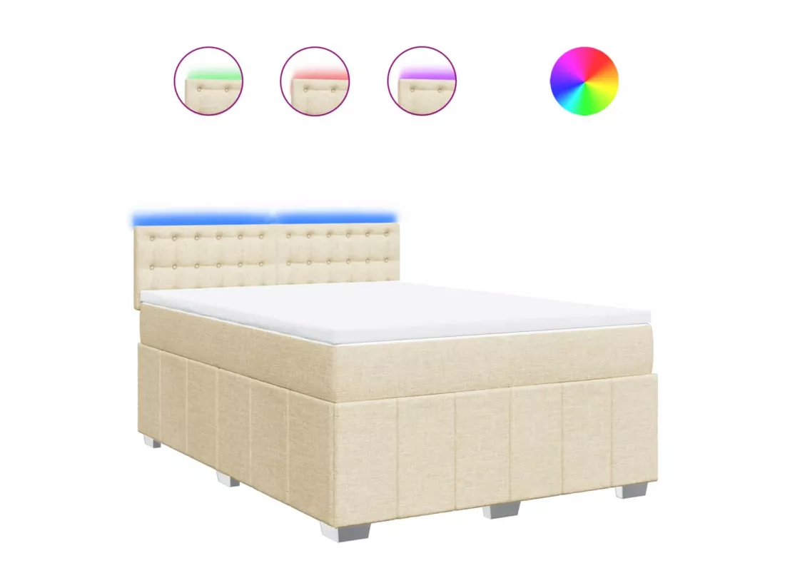 Sommier à lattes de lit avec matelas Crème 160x200 cm Tissu