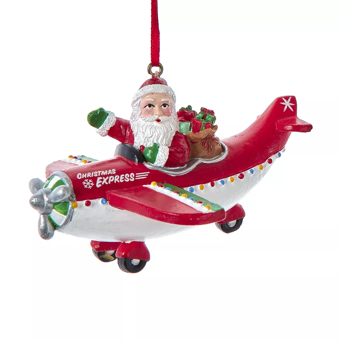 Suspension de Noël (H9 cm) Père Noël en avion Rouge
